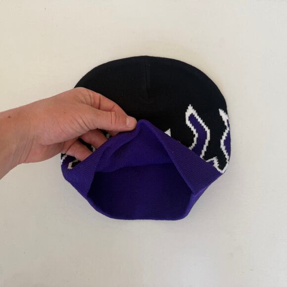 grunge gothic punk flame black and purple beanie - Picture 4 of 6